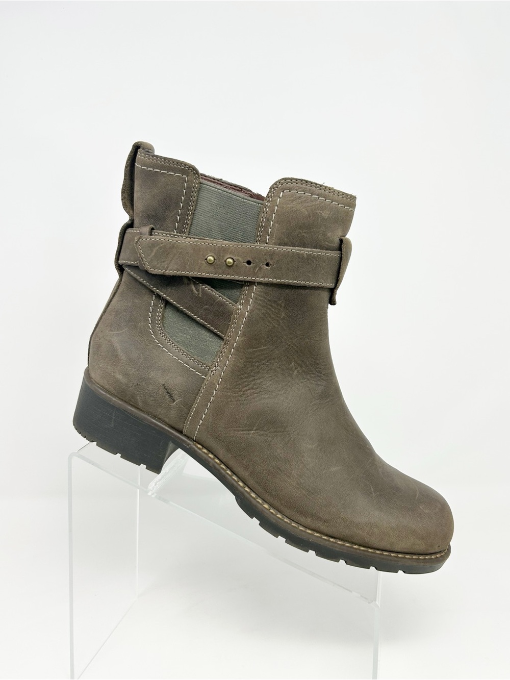 Clarks Brown Ankle Moto Biker Boots Strap Buckle Side Zip Lug Sole Size 11